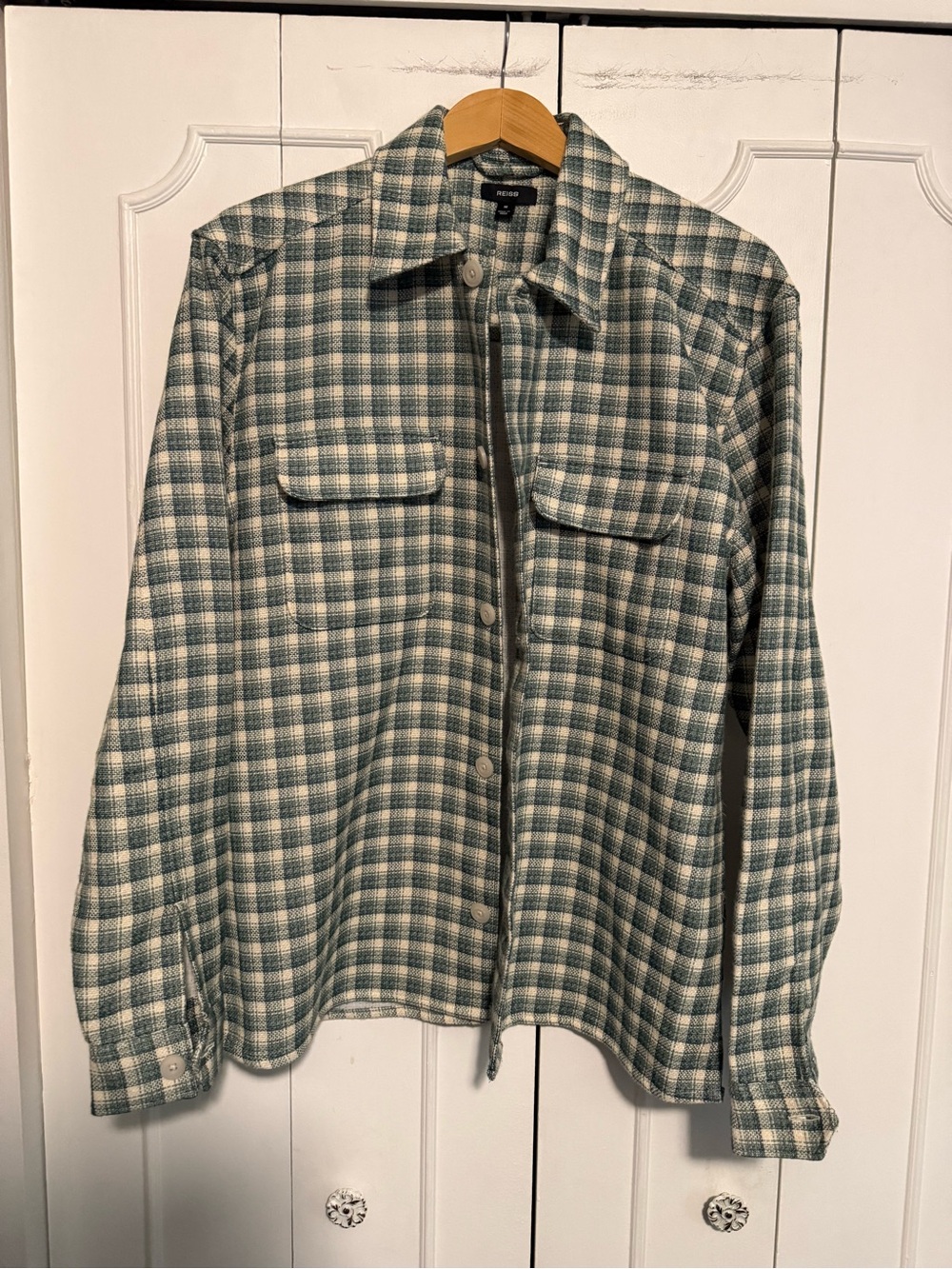 Reiss Green and Cream Plaid Shirt Jacket